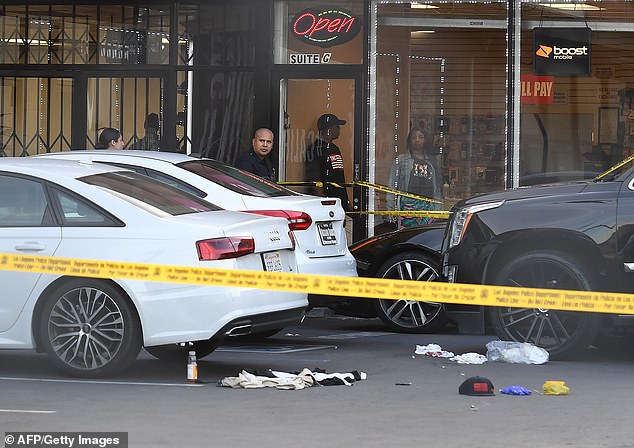 TKP penembakan Rapper Nipsey Hussle. (Foto: AFP/Getty Images)