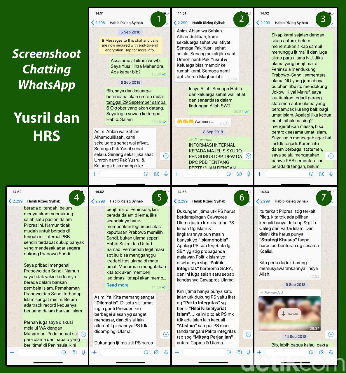 Screenshot percakapan Yusril dengan Habib Rizieq dibagikan ke akun Instagram pribadi Yusril, @yusrilihzamhd, Rabu 3 April 2019.