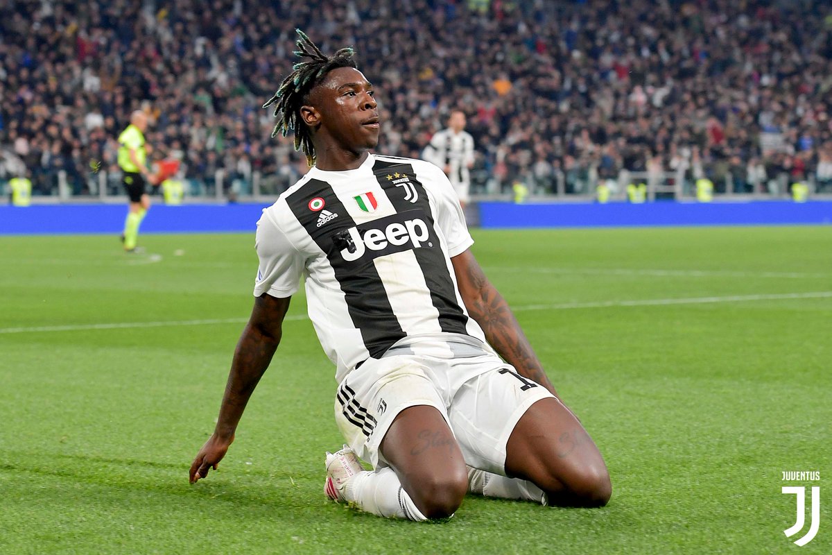 Moise Kean selebrasi setelah cetak gol ke gawang AC Milan. (Foto: Twitter/@JuventusFC)