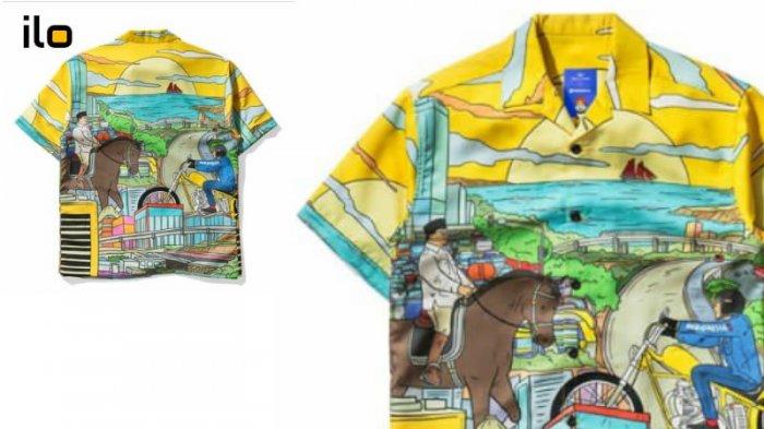 Desain unik di kemeja Kaesang. Ada Prabowo naik kuda, Jokowi naik motor.