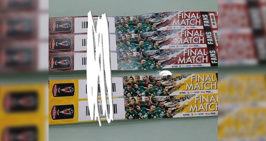 Tiket pertandingan leg pertama final Piala Presiden antara Persebaya vs Arema. (Foto : Instagram/@officialboneknkri)