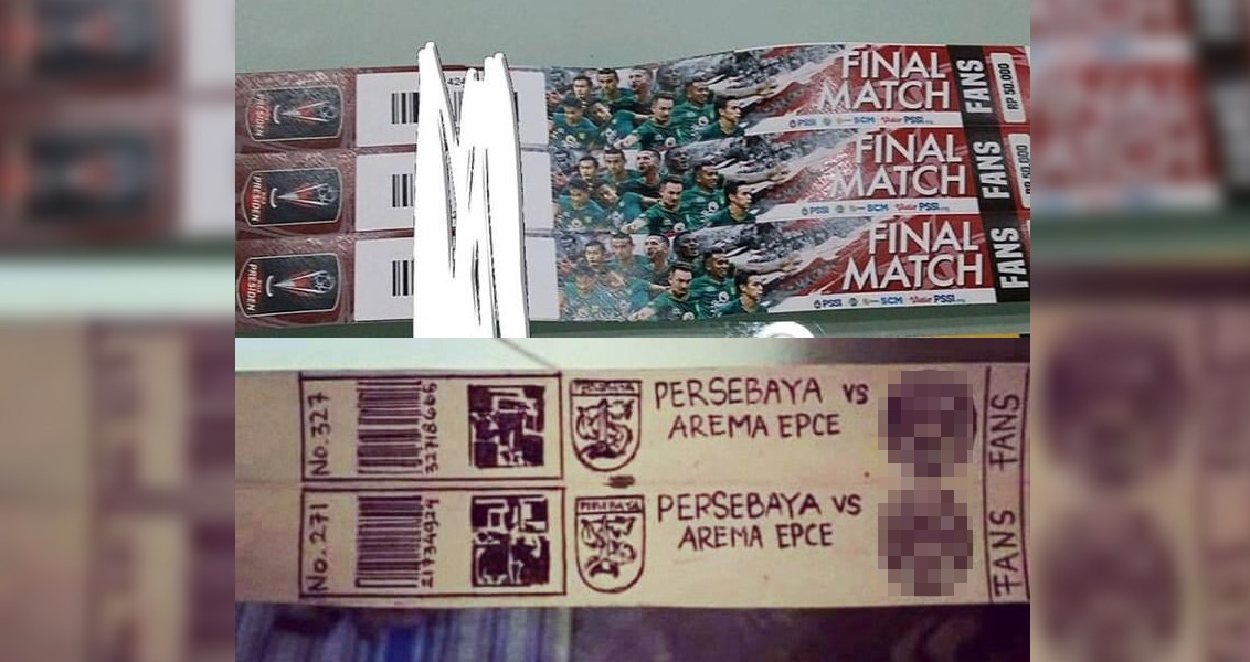 Replika tiket Persebaya vs Arema. 