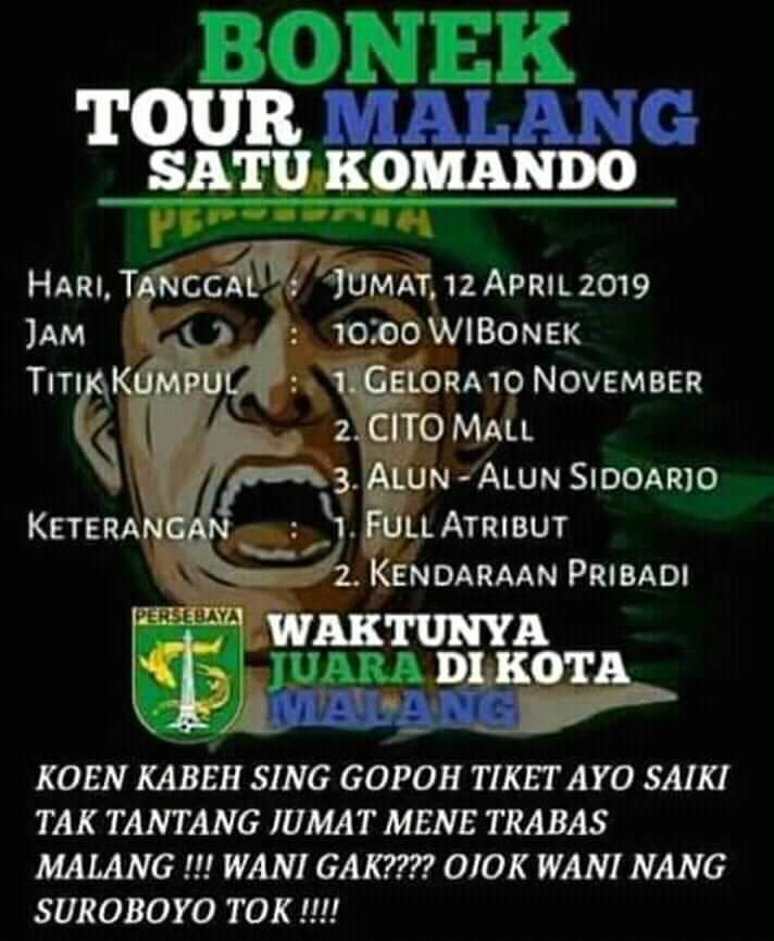 Poster Ajakan Bonek berangkat ke Malang yang  beredar di Instagram. 