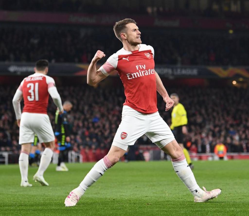 Selebrasi Ramsey saat mencetak gol pertama Arsenal. (Foto:Twitter@Arsenal)