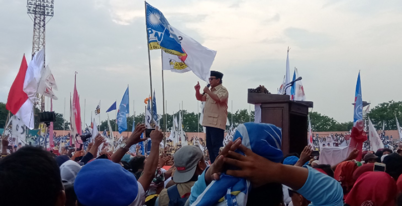 Prabowo saat kampanye akbar di Stadion Gelora Delta Sidoarjo, Minggu 31 Maret 2019. (Foto: Farid/ngopibareng.id)