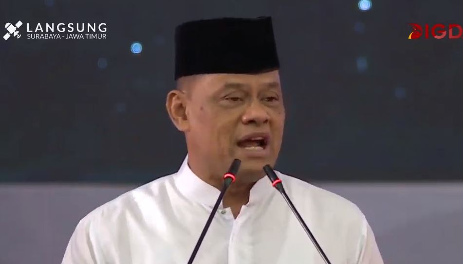 Jenderal TNI (Purn) Gatot Nurmantyo, mantan Panglima TNI menghadiri pidato kebangsaan calon presiden nomor urut 2, Prabowo Subianto, Jumat, 12 April 2019. (Foto: Capture youtube)