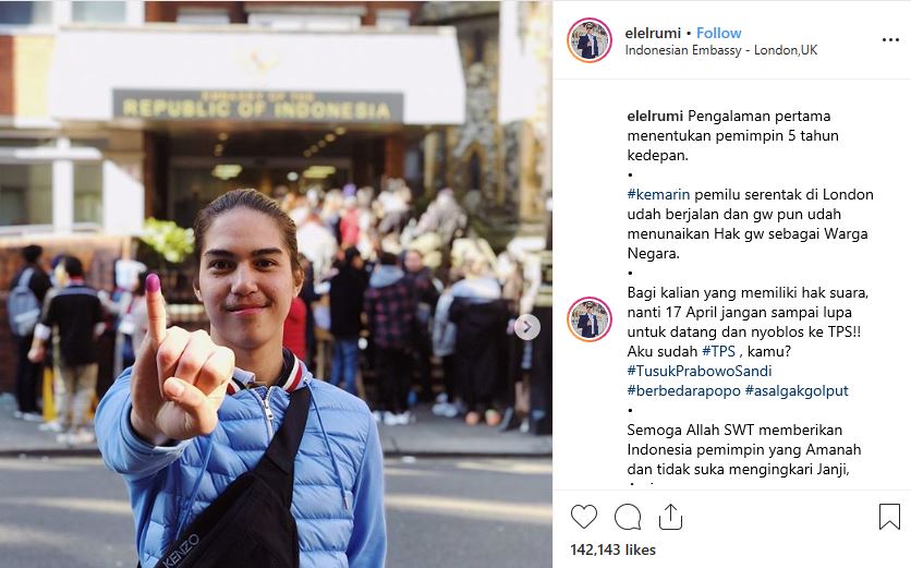 Keterangan fotonya di Instagram @elelrumi.