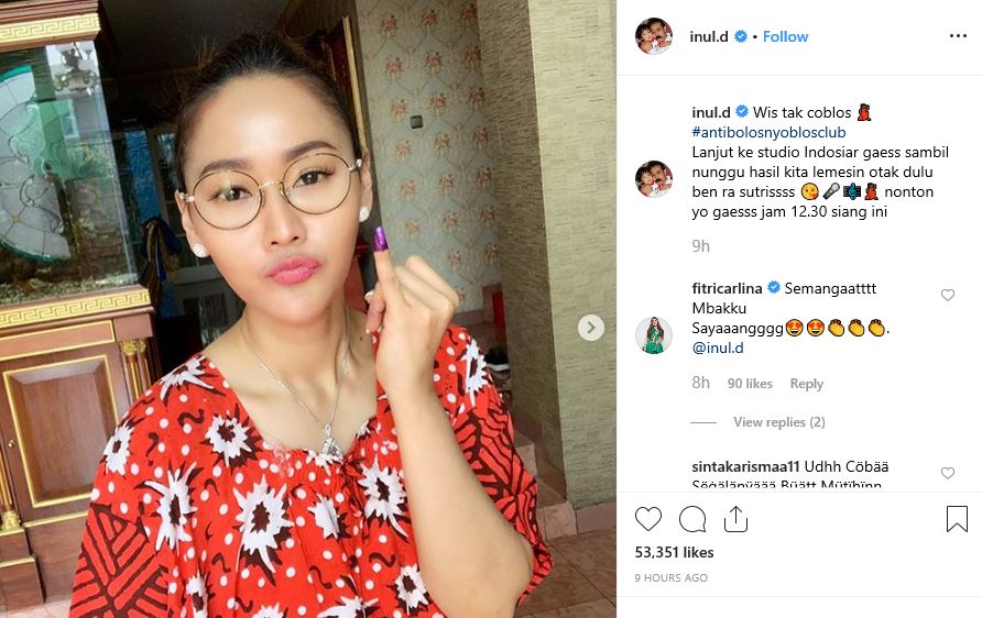 Pedangdut Inul Daratista telah memberikan suaranya di Pemilu 2019.