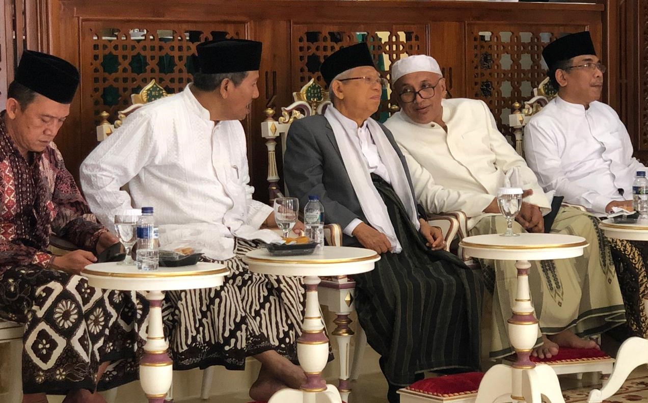 Cawapres KH Ma'ruf Amin saat menghadiri tasyakuran sukses Pilpres 2019 yang digelar Habib Hilal Al Aidid dan PWNU Daerah Istimewa Jogjakarta, Rabu, 24 April 2019. (Foto: ngopibareng.id)