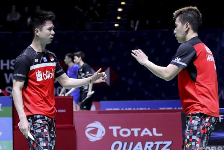 Ganda putra Indonesia Kevin Sanjaya Sukamuljo (kiri) dan Marcus Fernaldi Gideon (kanan). (Foto: Dok PBSI)