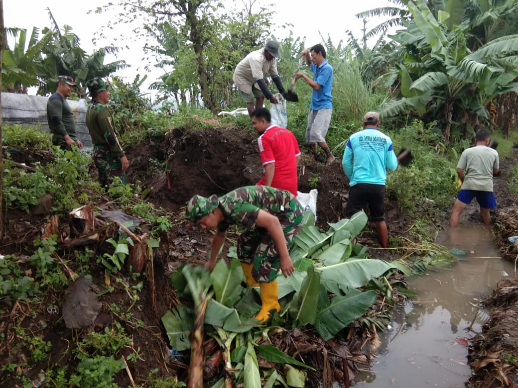 Personel Koramil 0815/12 Ngoro Saat Karya Bakti Bersama Poktan