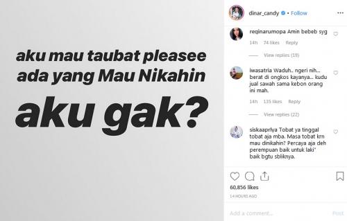 Dinar Candy memang sempat membagikan sebuah tulisan di Instagramnya.