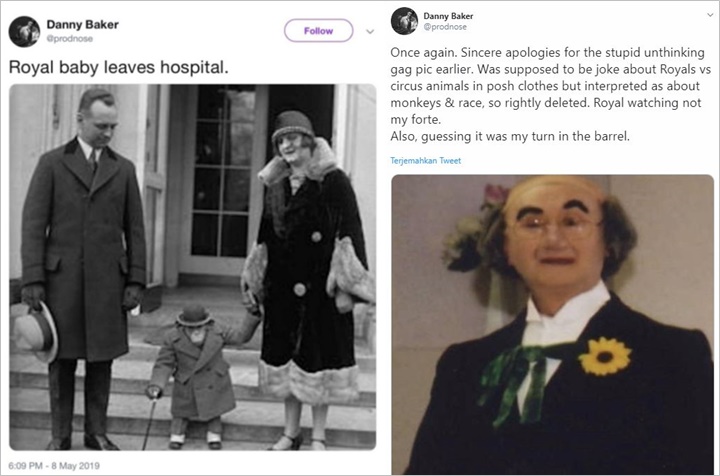 Menyusul kritik yang meluas, Baker kembali mengunggah status di Twitter meminta maaf atas postingan "lelucon" itu.