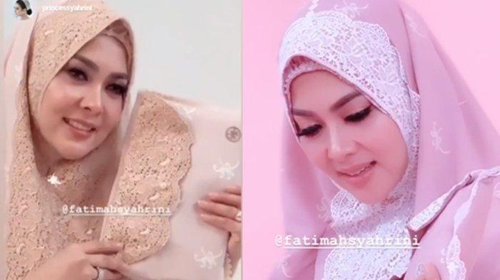 Syahrini meluncurkan produk mukena berhias emas 24 karat.