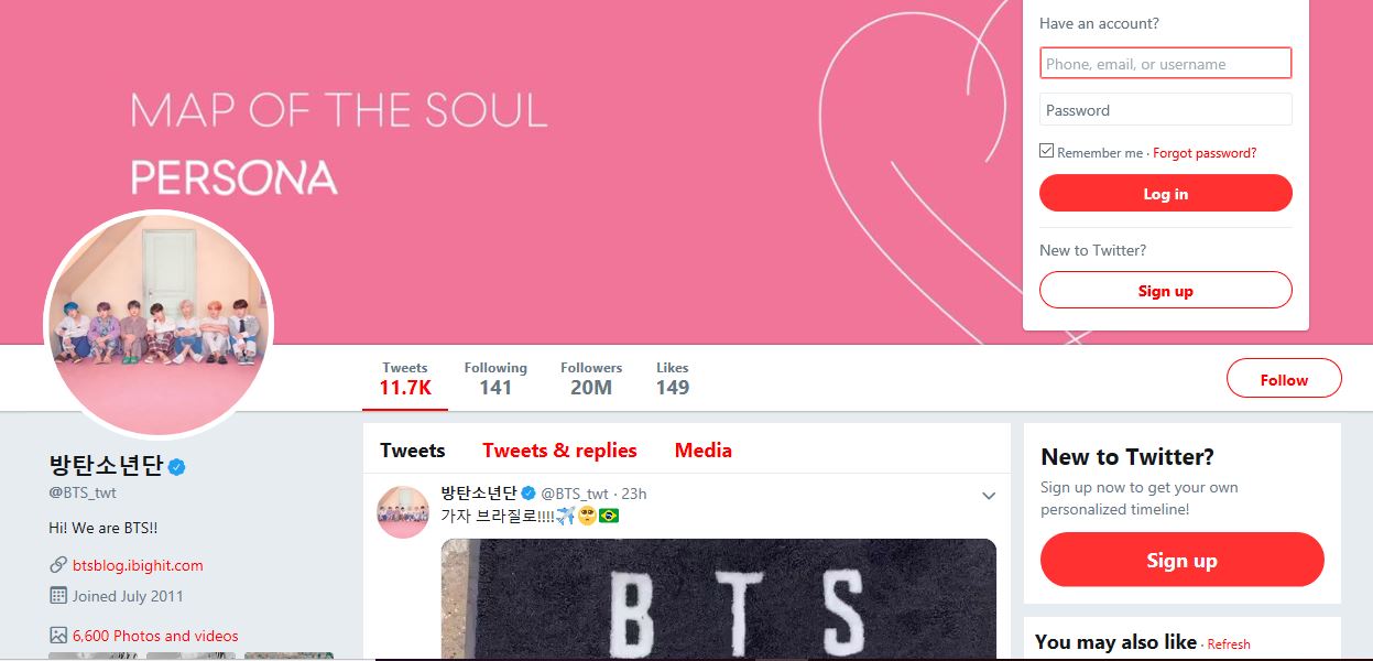 Akun Twitter @BTS_Twt telah resmi mengumpulkan 20 juta follower.