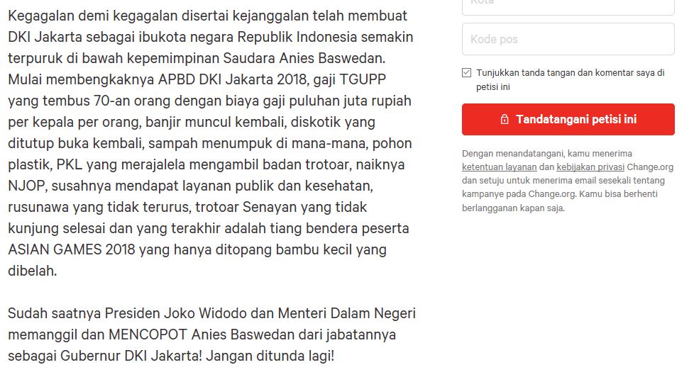 Isi petisi soal Anies Baswedan.