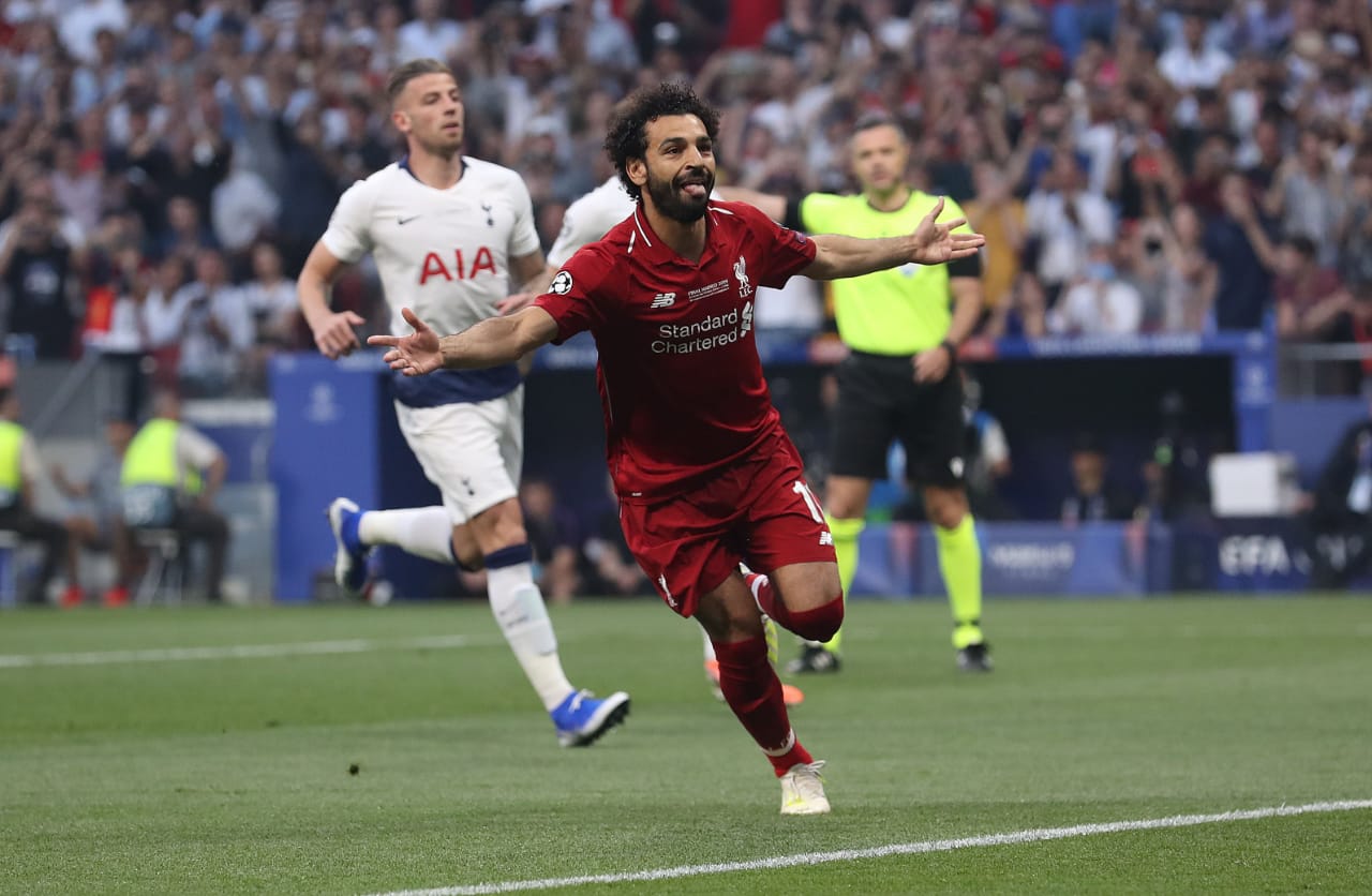 Pemain Liverpool, Mohamed Salah merayakan gol yang dia cetak ke gawang Spurs. (Foto: Twitter@Liverpool)