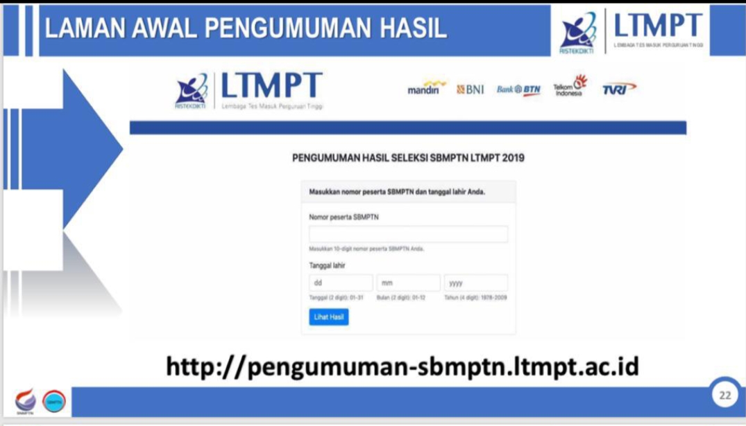 Laman awal pengumuman hasil SBMPTN 2019.