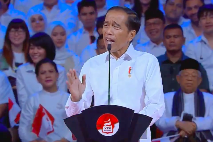 Presiden terpilih Joko Widodo menyampaikan pidato Visi Indonesia di Sentul, Bogor, Minggu 14 Juli 2019. (Foto: ist/ngopibareng.id)