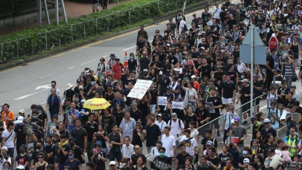 Puluhan ribu orang turun ke jalan untuk mengikuti demonstrasi pada Minggu 14 Juli 2019. (Foto: afp)