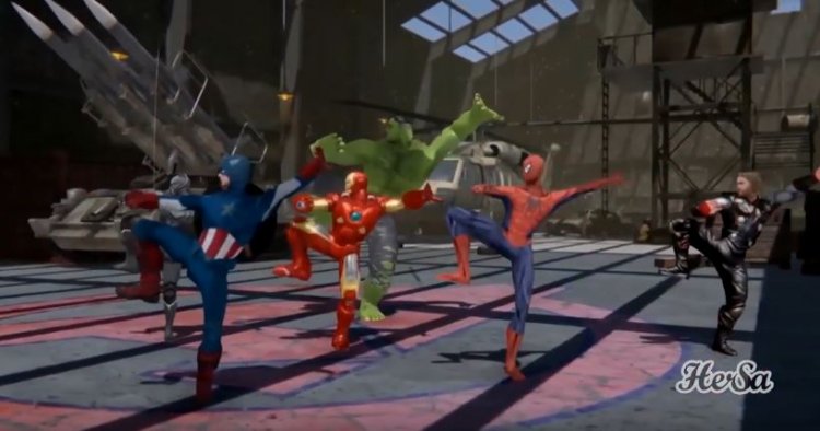 Pahlawan superhero Marvel, The Avengers menari Beksan Wanara. (Foto: Youtube Hersa animation)