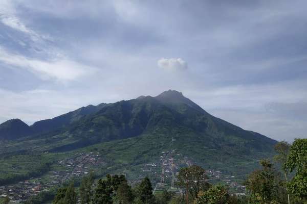 Merapi tampak tenang dari pos pantau, meski sedang keluarkan awan panas. (Foto:Istimewa)