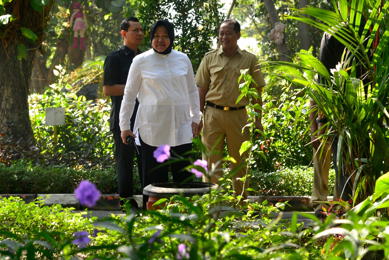 Risma saat di Kebun Bibit wonorejo. (Foto: Alief/ngopibareng.id)