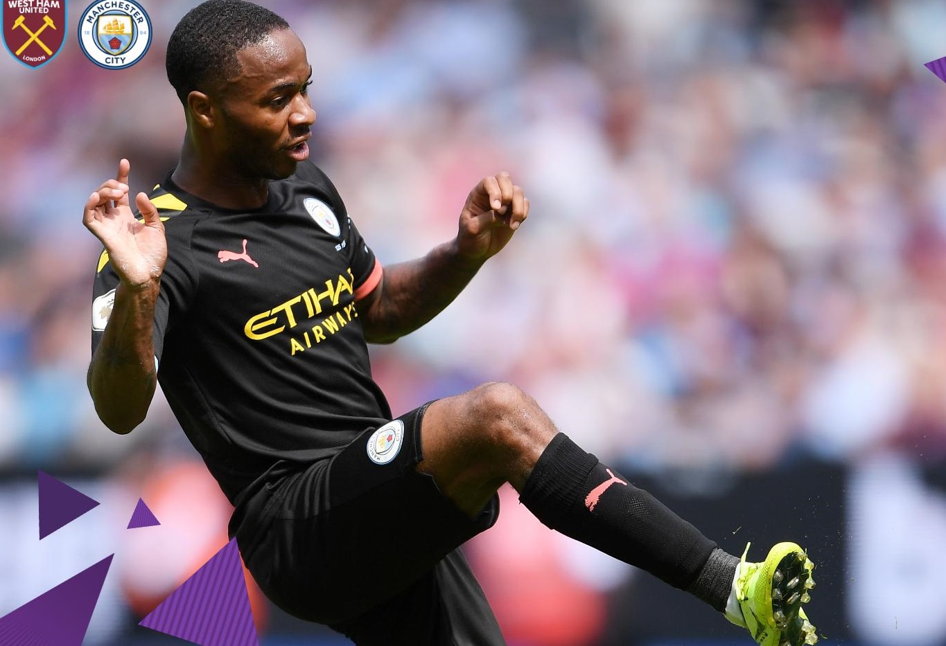 Striker Manchester City, Raheem Sterling saat bertanding melawan West Ham United. (Foto: Twitter @ManchesterCity)