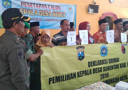 Polisi galakkan aksi deklarasi damai Pilkades 2019. (Foto:Nasih/ngopibareng.id)