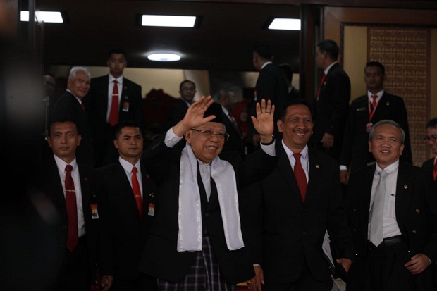 Wakil Presiden Terpilih Ma'ruf Amin hadir di Sidang Tahunan MPR, Jumat 16 Agustus 2019.