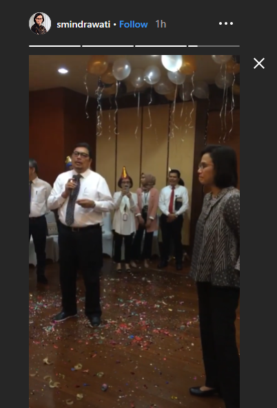 Suasana ulang tahun Sri Mulyani di Kementerian Keuangan RI.