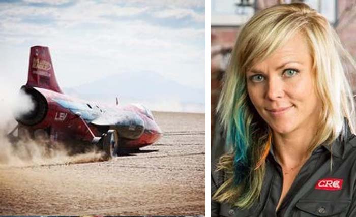 Mobil jet yang dikendarai Combs mengalami kecelakaan di Alvord Desert, Oregon, AS. Gambar Kanan, Jessi Combs. (Foto:AFP)