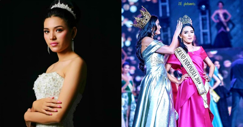 Sarlin Jones dari Nusa Tenggara Timur (NTT) mendapatkan mahkota Miss Grand Indonesia 2019 dari Miss Grand International 2018 Clara Sosa. (Foto: MGI 2019/ Metro TV)