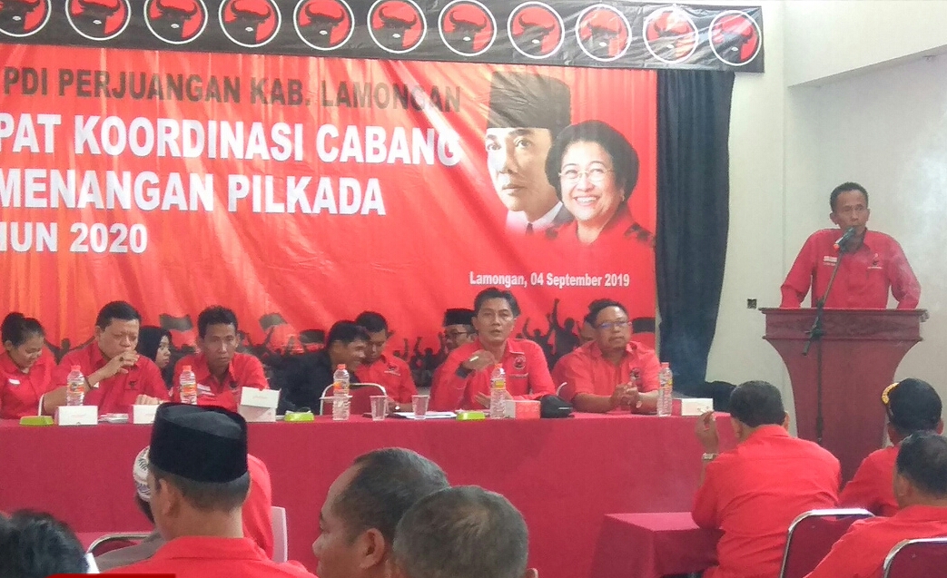 Rapat koordinasi cabang Pemenangan Pilkada 2020 DPC PDIP Lamongan. (Foto: Nasih/ngopibareng.id)