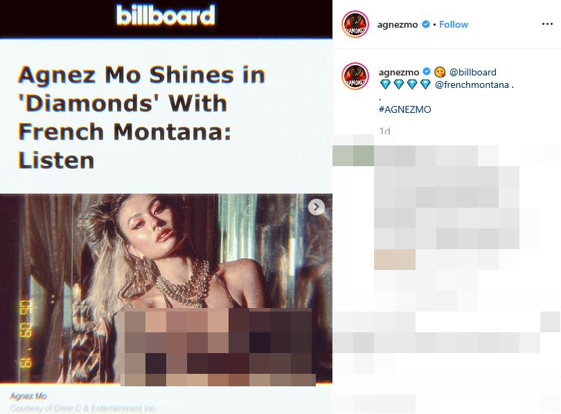 Instagram Agnez Mo mengunggah berita hasil wawancara dengan situs musik Amerika Serikat, Billboard.