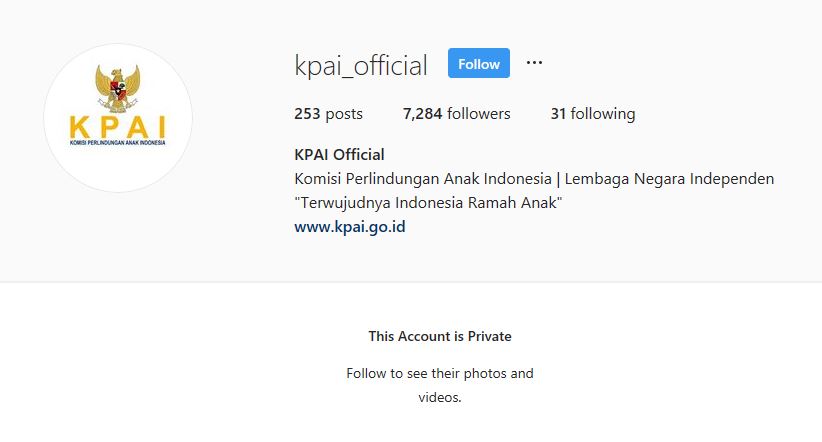 Akun resmi Instagram KPAI di private alias digembok.