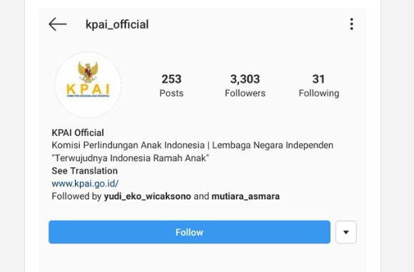 Akun Twitter KPAI juga digembok.