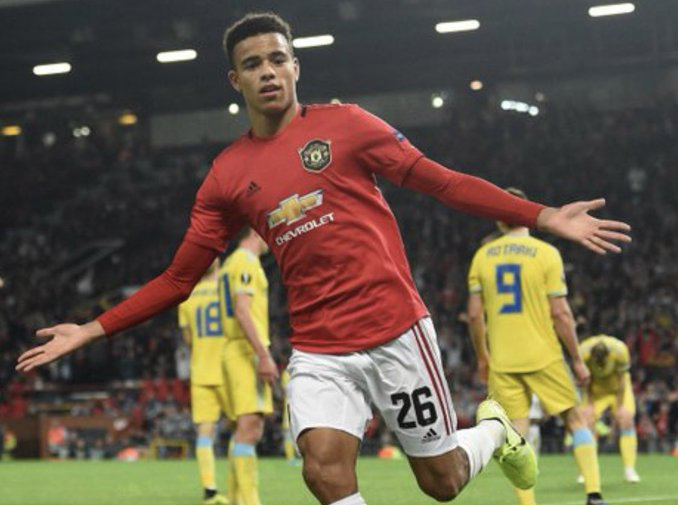 Mason Greenwood saat melakukan selebrasi usai mencetak gol ke gawang Astana. (Foto: Twitter/@ManUtd)