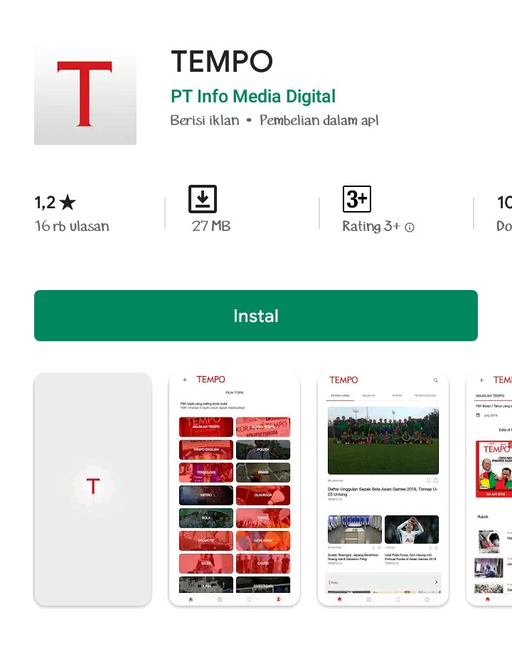 Rating aplikasi Tempo di playstore dan appstore anjlok di angka 1.