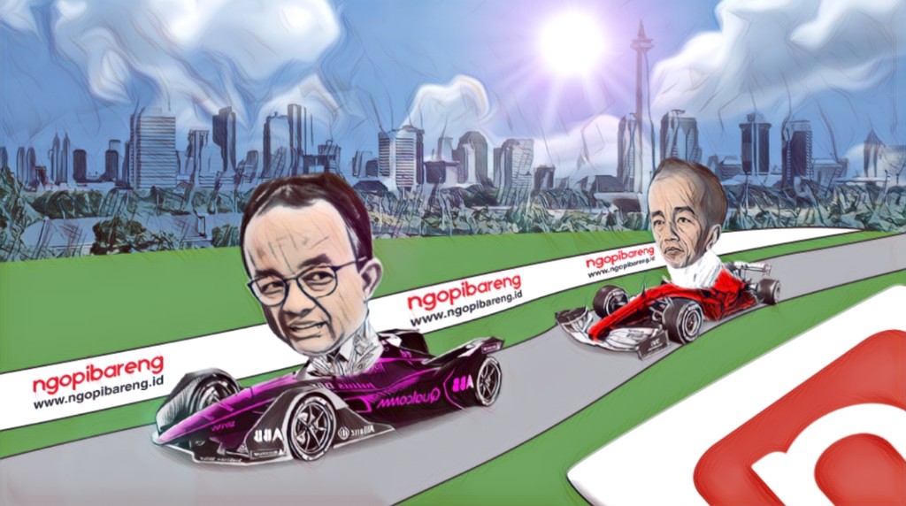 Ilustrasi. Gubernur Anis Baswedan dan Presiden Jokowi sedang mengendarai mobil Formula. (Foto: Vidi/ngopibareng.id)