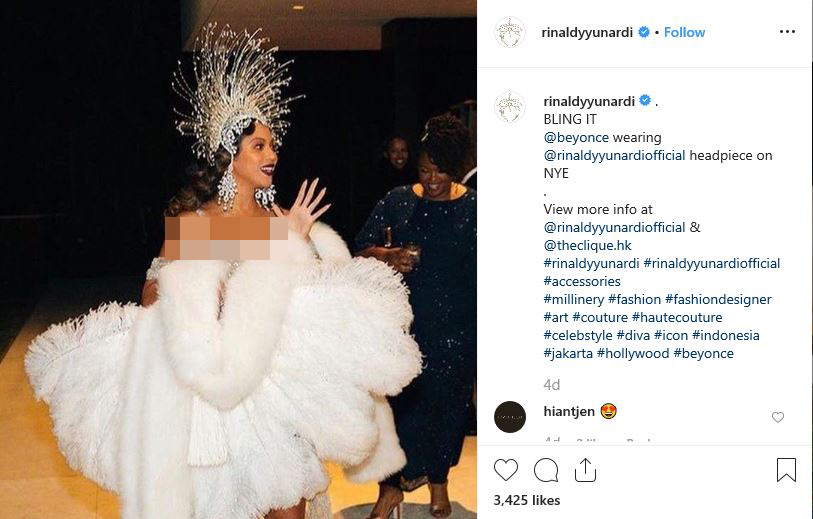 Headpiece dan aksesoris karya Rinaldy Yunardi dipakai penyanyi internasional Beyonce.