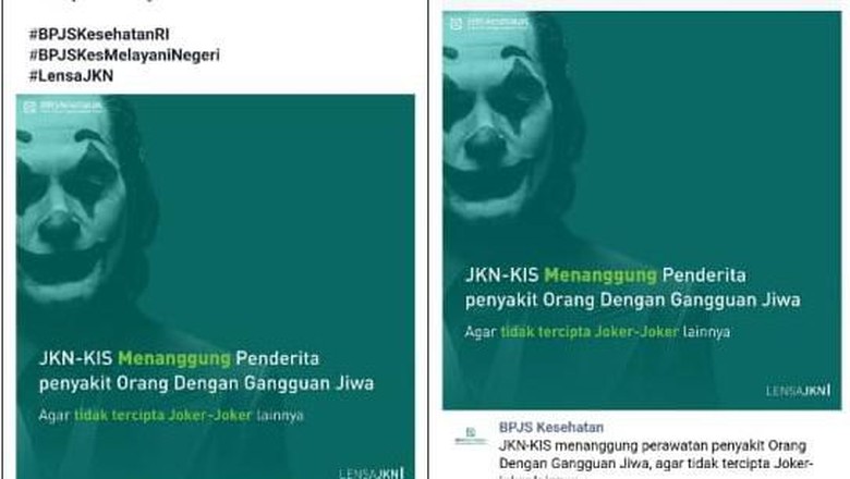 BPJS Kesehatan sudah menghapus gambar Joker diunggahan Facebook-nya.