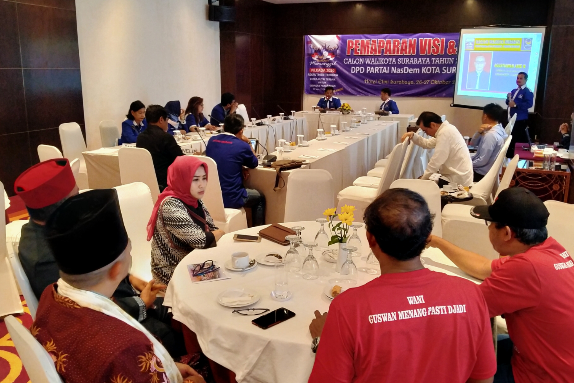 Pembukaan pemaparan visi misi bcawali Surabaya yang digelar Bappilukada Nasdem Surabaya di Hotel Elmi, Surabaya, Sabtu 26 Oktober 2019. (Fariz/ngopibareng.id)