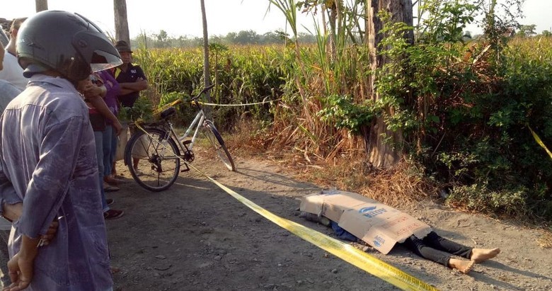 Korban wanita berjilbab pink tergeletak di pinggir jalan Basuki Rahmat Jombang. (Foto: detik.com)