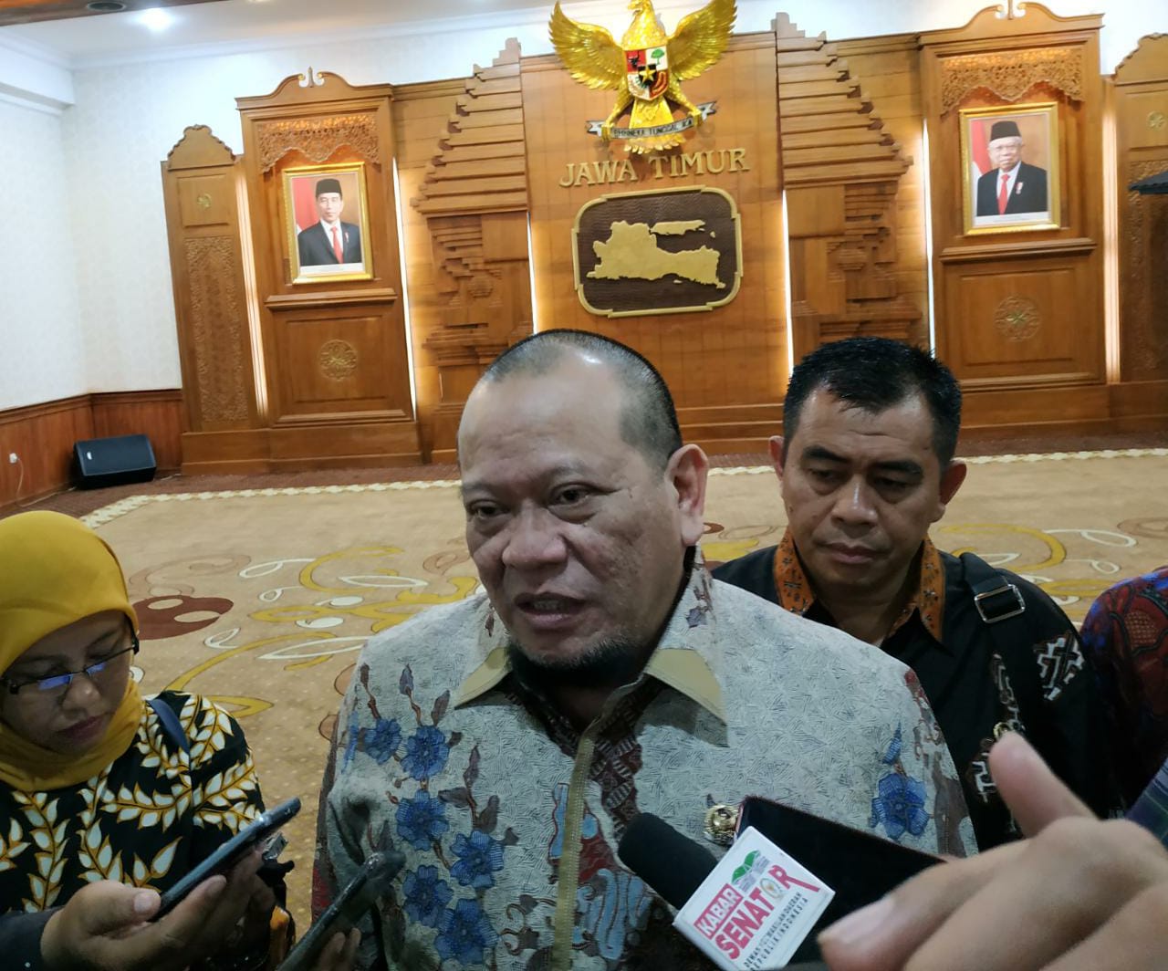 Ketua DPD RI, La Nyalla Mattalitti ketika berkunjung di Kantor Negara Grahadi, Jumat 1 November 2019. (Foto: Faiq/ngopibareng.id)