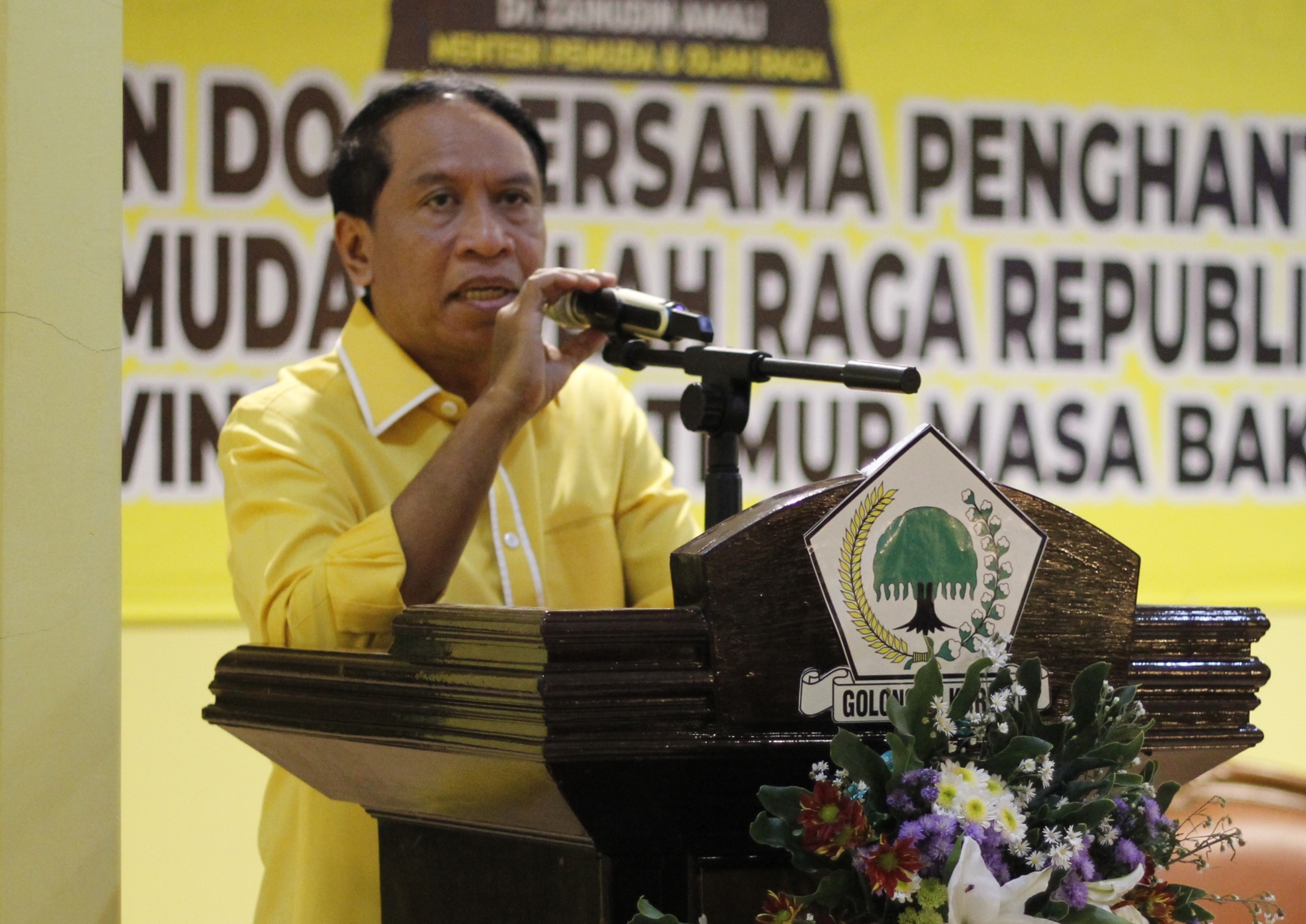 Menteri Pemuda dan Olahraga (Menpora) Zainudin Amali, saat hadir di Kantor DPD Golkar Jawa Timur, Surabaya, Minggu 3 November 2019. (Foto: Fariz/ngopibareng.id)