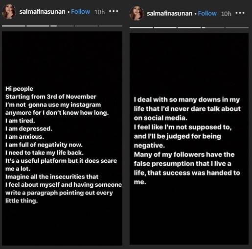 Curhat Salmafina Sunan saat meninggalkan Instagram.