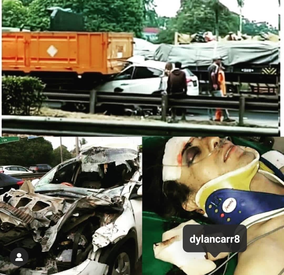 Kondisi mobil Dylan Carr ringsek menghantam belakang body truk. (Foto: Instagram @infojkt)