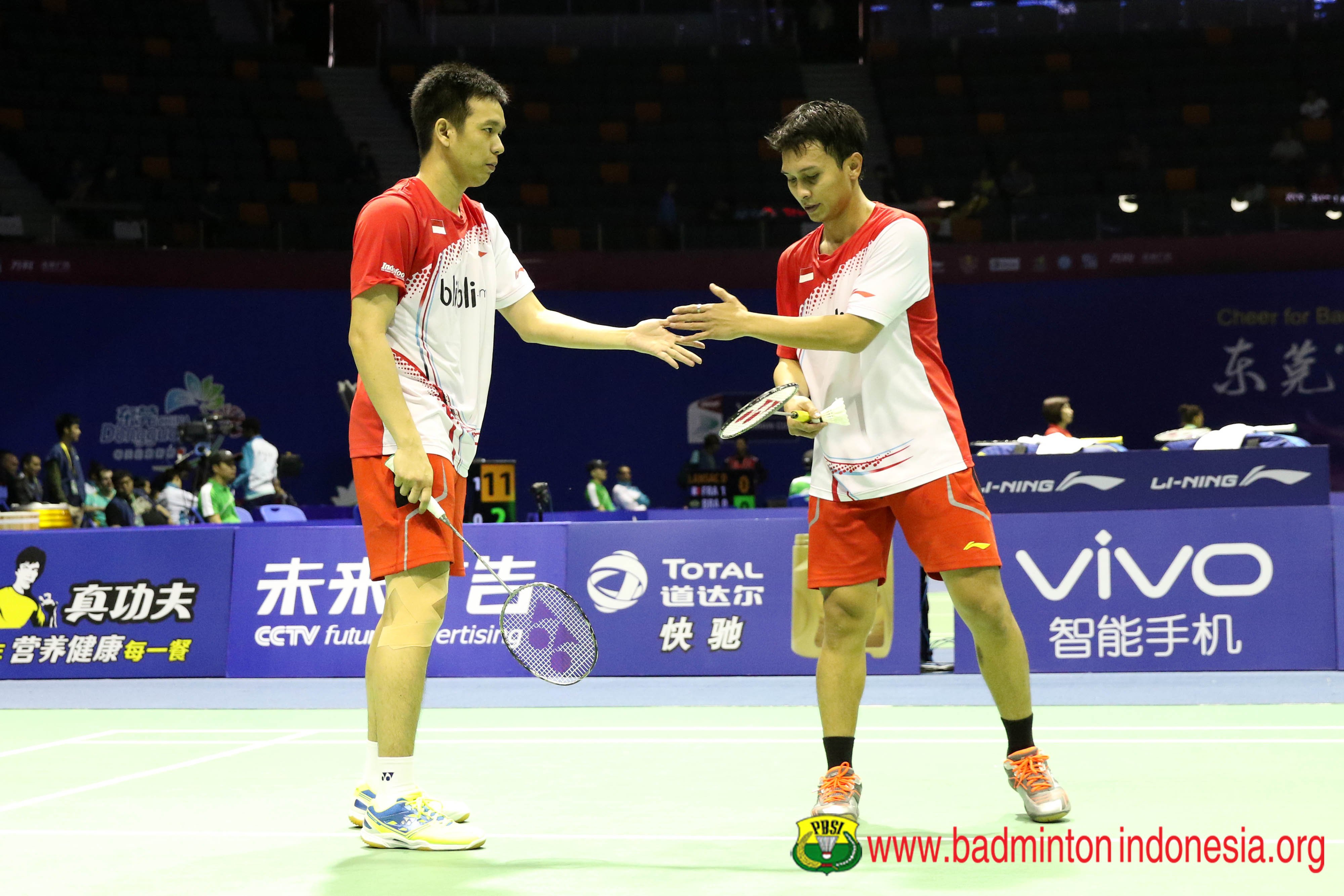 Ahsan/Hendra mengalahkan pasangan Taiwan dan berhasil melaju ke babak dua Fuzhou China Open 2019. (Foto: Twitter/@AhsanFans)