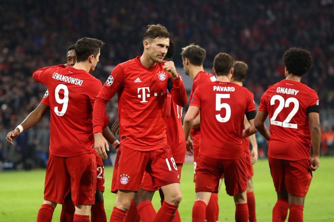 Para pemain Bayern Munchen merayakan gol Ivan Perisic saat mereka mengalahkan Olympiakos menang 2-0 di matchday 4 Grup Liga Champions. (Foto: Twitter/@FCBayern)